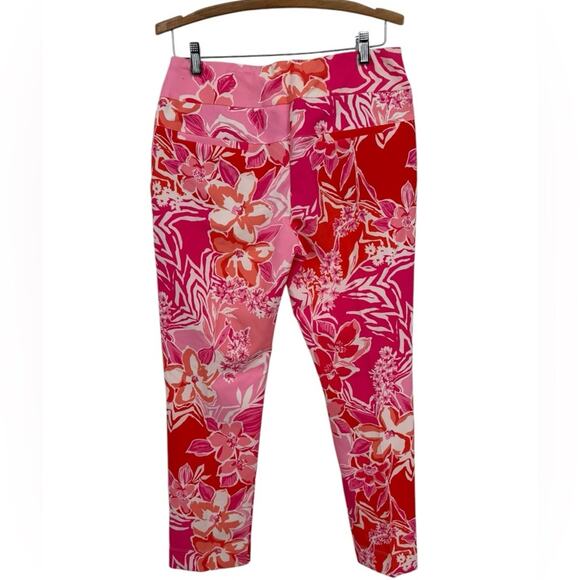 IBKUL Sporty Floral Pink and Red Pants Pull-on with front pockets size 10 - Picture 3 of 4